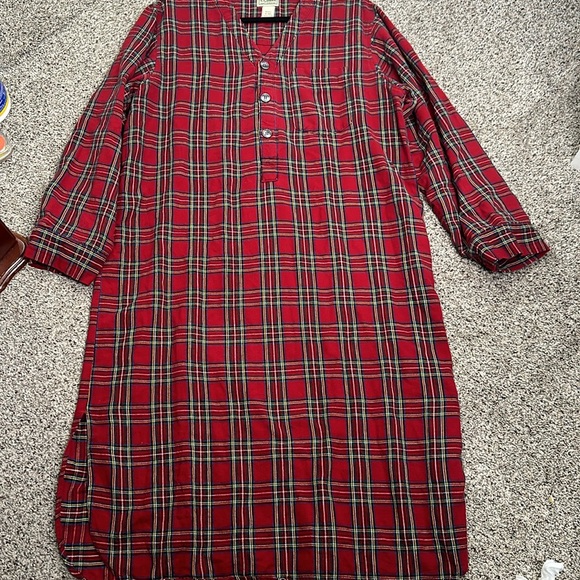 LL bean red green blue plaid midi nightgown size M half button granny fannnel - Picture 8 of 10